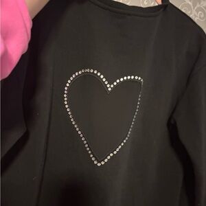Francesca's Collections Black Crewneck Sweater with Rhinestone Heart
